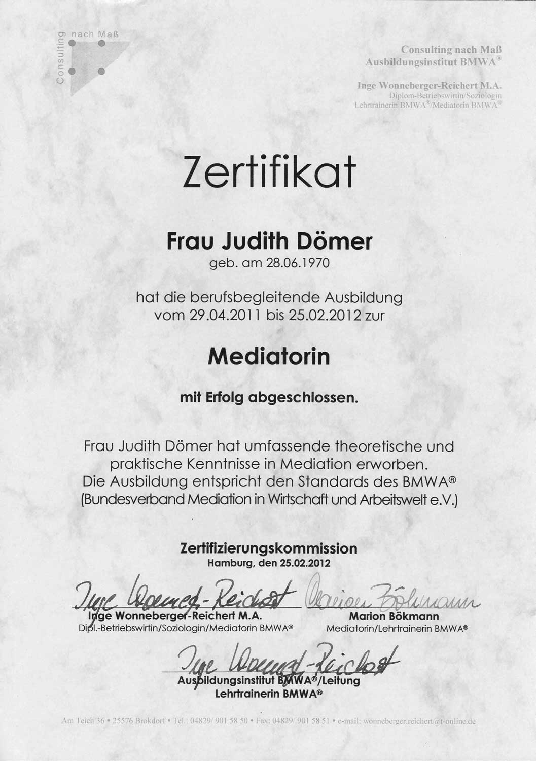 Zertifikat Mediation